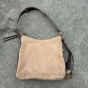 Lauren Ralph Lauren Small Tan Leather Horse Pattern Shoulder Bag with Charms
